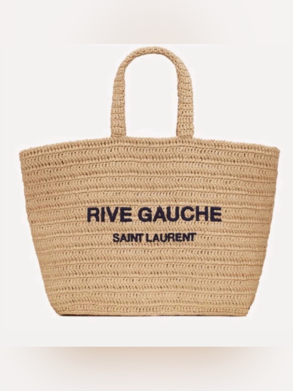 Saint Laurent Beige Crochet Rive Gauche Tote with Navy Logo